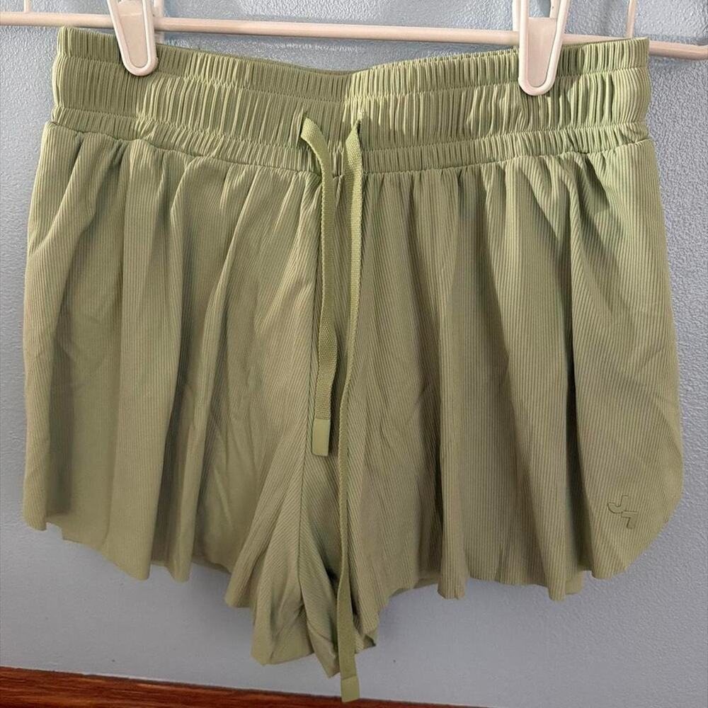 JoyLab Green High Rise Pleated Side Woven 2-in-1 Flowy Running Shorts XS